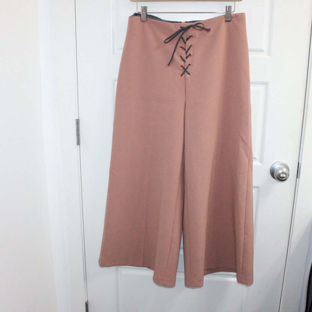 3/$30 Topshop Lace Up Crop Wide Leg‎ Trousers Size 8 Dusty Rose